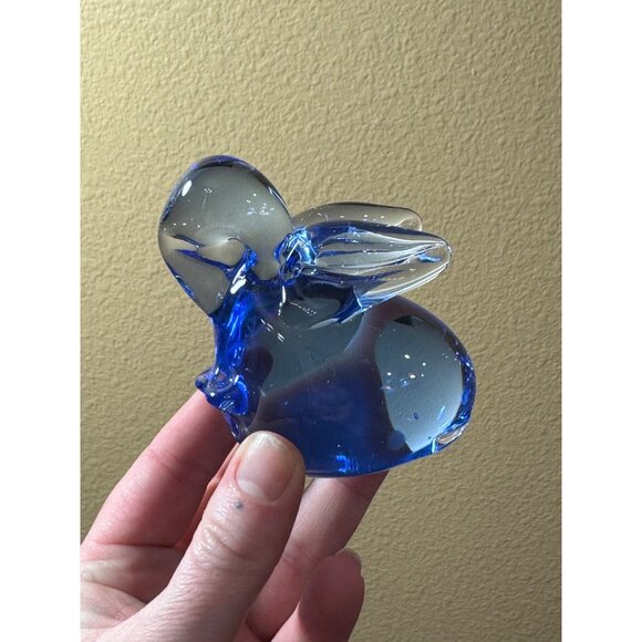 Vintage Art Glass Solid Blue Glass Bunny Figurine - Picture 5 of 8